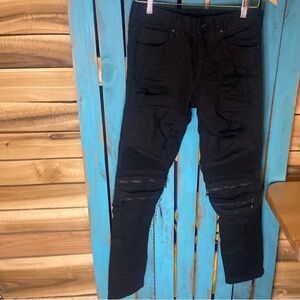 Black Distressed Moto Skinny Jeans
